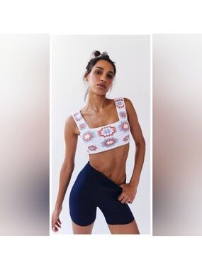 NWT Free People Golden Hour Crochet Bra Geometric Tribal Print White Orange Blue